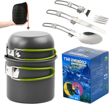 Набір кухонного посуду Anseom для кемпінгу, алюміній, складний, для 1-2 осіб, для туризму, риболовлі, пікніка