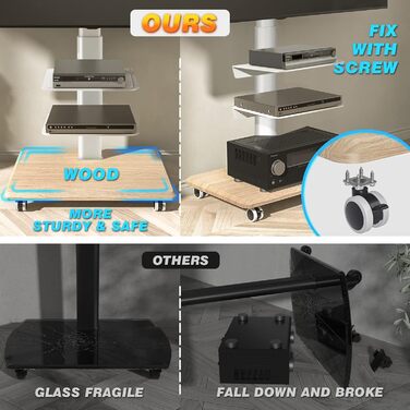 Підставка для телевізора RFIVER на коліщатках, поворотна, для телевізорів 26-65 дюймів, регульована по висоті, до 35 кг, VESA 400x400 мм