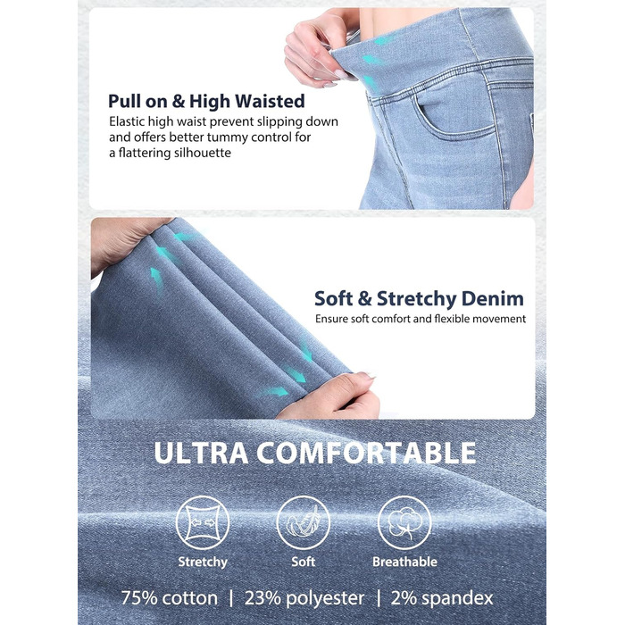 Джинси жіночі Dunke Bau-31, прямі, з високою талією, еластичний денім, 4 кишені, блакитні