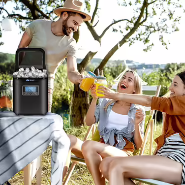 tillvex Ice Maker Stainless Steel 12 kg - 24 h | Ice Cube Maker with Timer and 2.2 Liter Water Tank | Ice-Maker LCD Display & Self-Cleaning Function | 3 Ice Cube Sizes (Black)