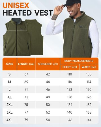 LABCOOL Грівачка жилетка для чоловіків, нагрівальна жилетка з мікрофлісу, 6 зон нагріву, 3 температурні режими, USB живлення з Powerbank 10000mAh, можна прати в пральній машині (Зелений, M)