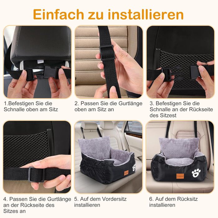 Pet Car Seat for 2 Small Dogs - Washable & Adjustable, 55x30x30cm