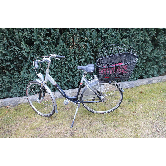 Корзина для велосипеда для перевезення багажу з лози та металевою сіткою, з подушкою, чорна, XL або XXL. Підходить для собак та інших тварин. Розміри XXL: 60 x 40 x 50 см.