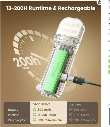 Світлодіодна лампа для читання Glocusent з кліпсою, 12 LED-діодів, до 200 годин роботи, сіро-блакитна