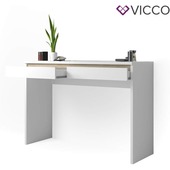Туалетний столик Vicco Emma, білий/сонома, 120 см, без дзеркала, косметичний стіл для макіяжу