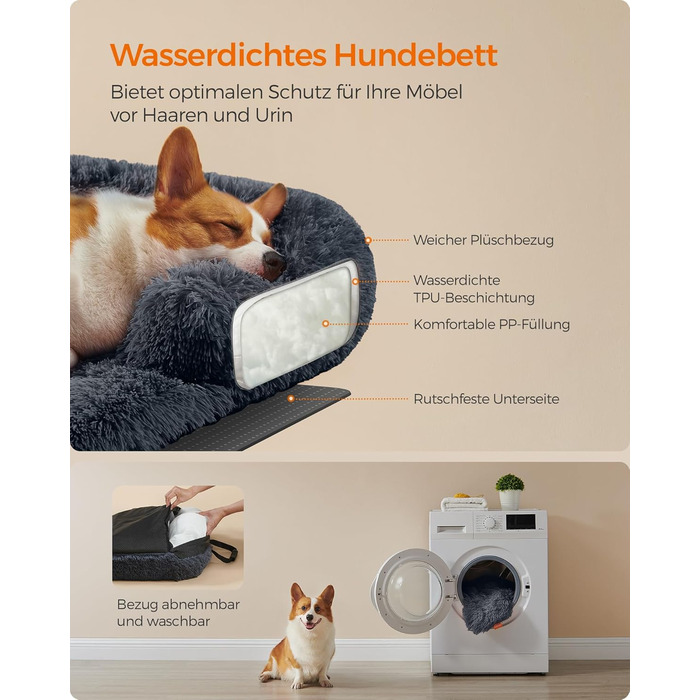 Ліжко для собак Feandrea FluffyHug, м'яка плюшева, 80x75x16 см, сірий Ombré, для собак малого та середнього розміру