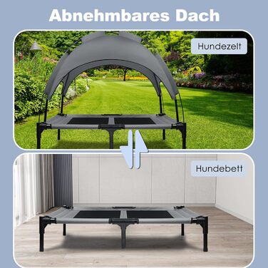 Підвищене ліжко для собак з балдахіном, ліжко для домашніх тварин Outdoor для кемпінгу, пляжу. Ліжко для собак з водонепроникним дахом, диван для собак з дихаючою сіткою. Розмір XL - 122 x 92 x 102 см (L-92 x 76 x 92 см)