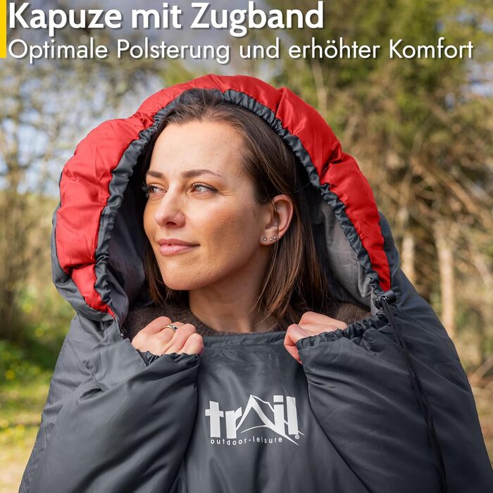 Легкий 3-сезонний спальний мішок Trail Alpin з капюшоном та компресійним мішком, 250 г, червоний