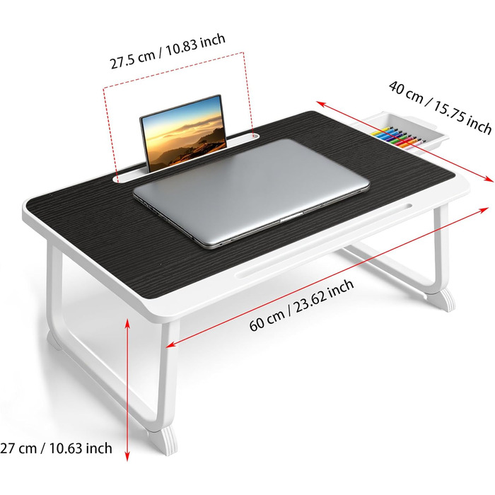 Стіл-підставка для ноутбука Bett: стіл для роботи в ліжку, для дому та офісу (60x40, чорний)