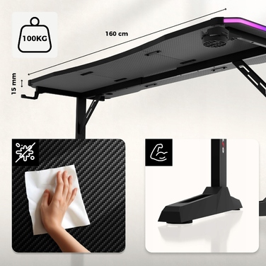 Ігровий стіл Huzaro Hero 4.6 RGB Black, 160 см