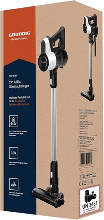 GRUNDIG VCP 4130 Бездротовий акумуляторний пилосос 2-в-1, білий/чорний
