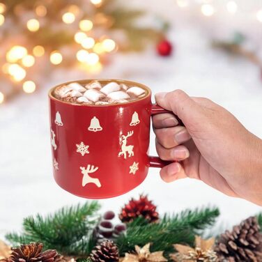 4 чашки для кави Com-Four® з кераміки з різдвяним дизайном, 250 мл (червоний/сірий/зелений/синій)