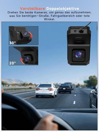Відеореєстратор Veement Dashcam Auto: 2.5K+1080p, міні камера, нічне бачення, G-сенсор, паркувальний режим, 32GB карта, чорний