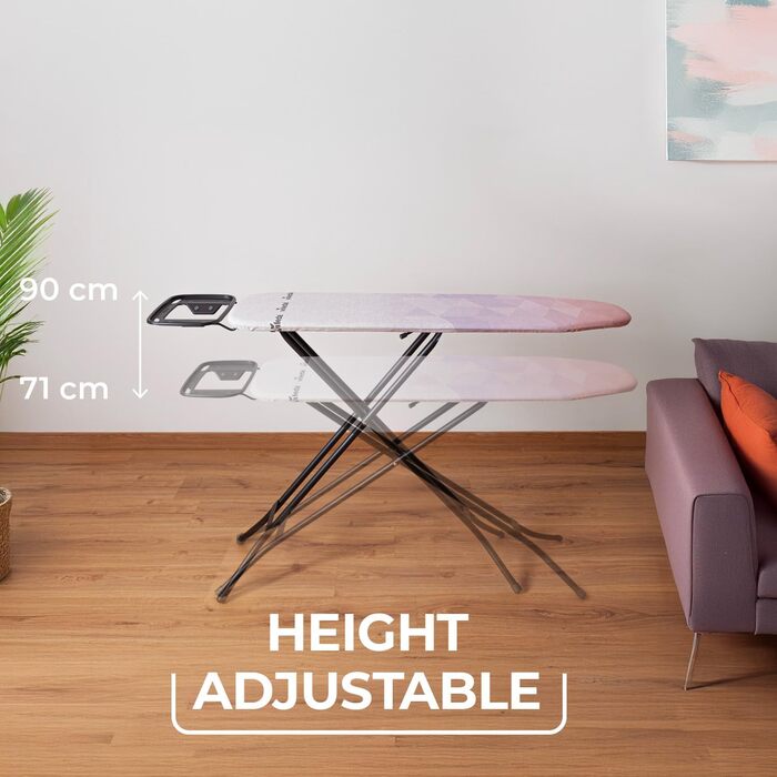 Гладильна дошка Vileda Diamond з регулюванням висоти та покриттям з титану | Для парогенераторів, сертифікована TÜV | Велика поверхня 120x38 см | 3 роки гарантії | Еко-упаковка