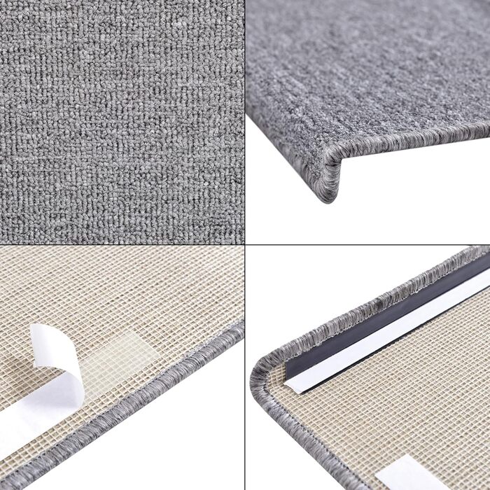 Набори килимків на сходи [en.casa], 15 шт., 65 x 24 см, сірий, самоклеючі