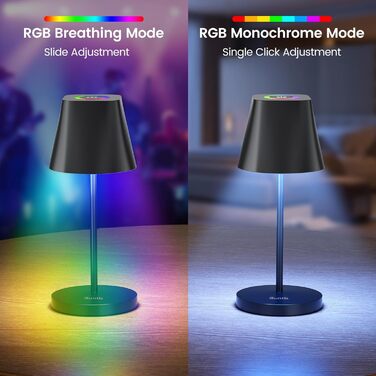 LED настільна лампа Quntis бездротова, торкання, регулювання яскравості, акумулятор, USB зарядка, 3000K-5000K, IP44, вологостійка, для столу, кемпінгу, балкону, чорна, RGB, 3 кольори світла