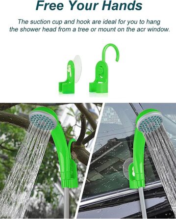 LIBERRWAY Camping Shower with Pump, Camping Shower Set with Rechargeable Battery, 2m Shower Hose Outdoor Shower for Garden Beach Camping Travel Car Washing, Mobile Shower Black (Green with Jet Head)