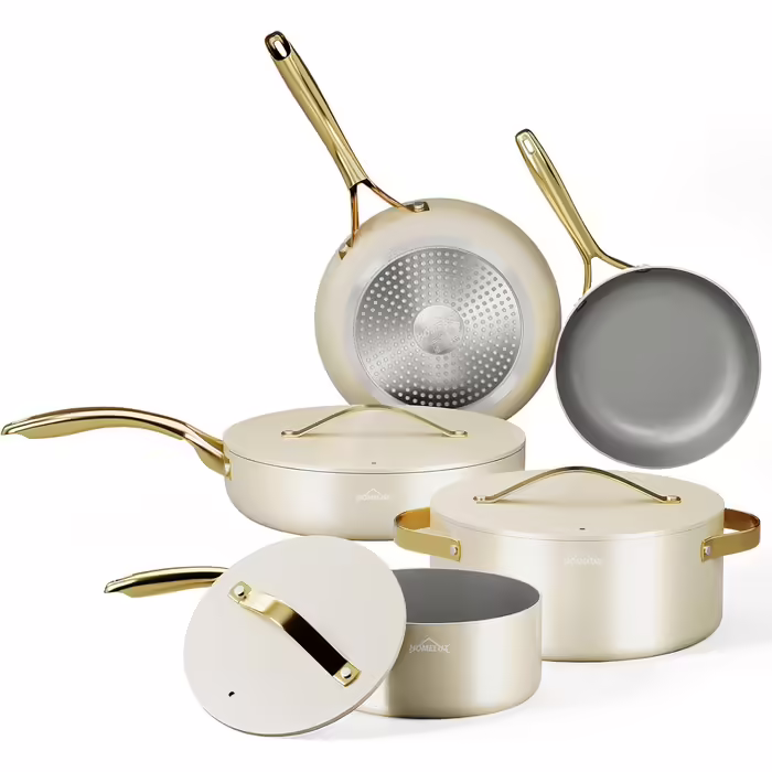 Pot Set, HOMELUX Pot Set Induction 8 Piece, Induction Cookware Set, Pots with Glass Lids, Cookware Set, Pots and Pans Set, Induction Compatible, White 8TLG--White