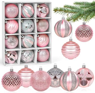 Новорічні кулі для ялинки, пластикові, 6 см, набір 12 шт. (Рожеві)