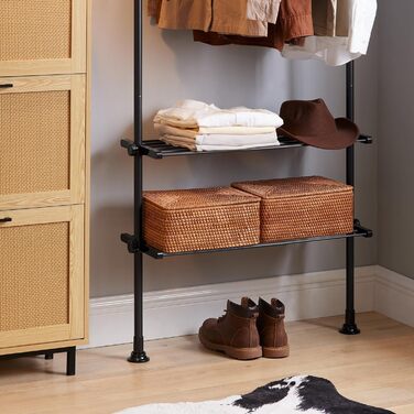 SoBuy KLS07-SCH Telescopic Clothes Rail Garment Rack with 1 Clothes Rail and 3 Shelves Telescopic Wardrobe System Adjustable Clothes Rack B (52-80) x H (233-295) cm