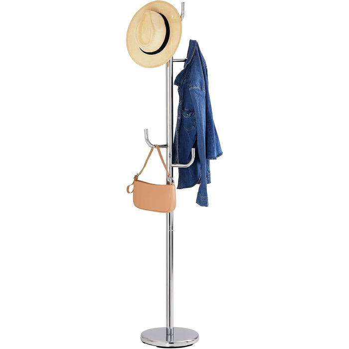 IDIMEX Clothes Rack Mila made of metal, a practical coat rack with 8 hooks. Timeless hat stand with round chrome base.