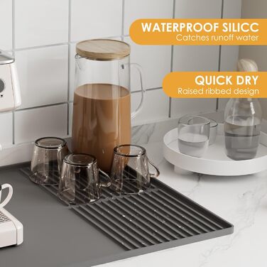 Силіконовий килимок під кавомашину з бортиками, 61 x 40.6 см - захист для стільниці, сірий