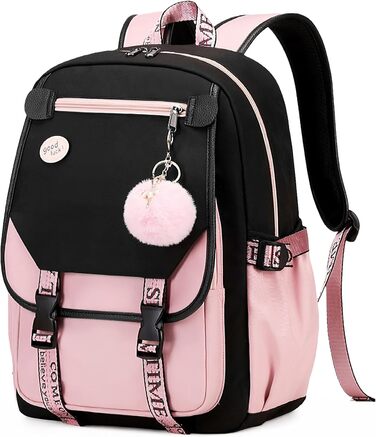 Рюкзак для дівчинки-підлітка, 3-5 клас, модний шкільний рюкзак з брелоком та ручкою-телескопом, рожевий