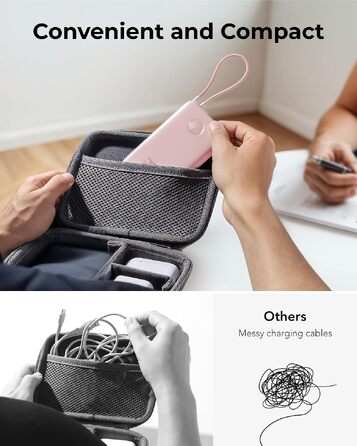 Повербанк VIYISI 10000mAh ультратонкий із вбудованим кабелем USB-C, рожевий