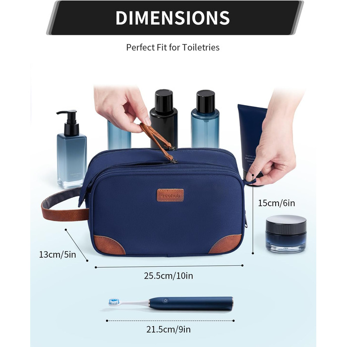 Чоловіча дорожня косметичка ECOHUB, водонепроникна, з відділенням для мокрого одягу, ремінь, з перероблених матеріалів, з двома застібками-блискавками (Синьо-зелений, Темно-синій)