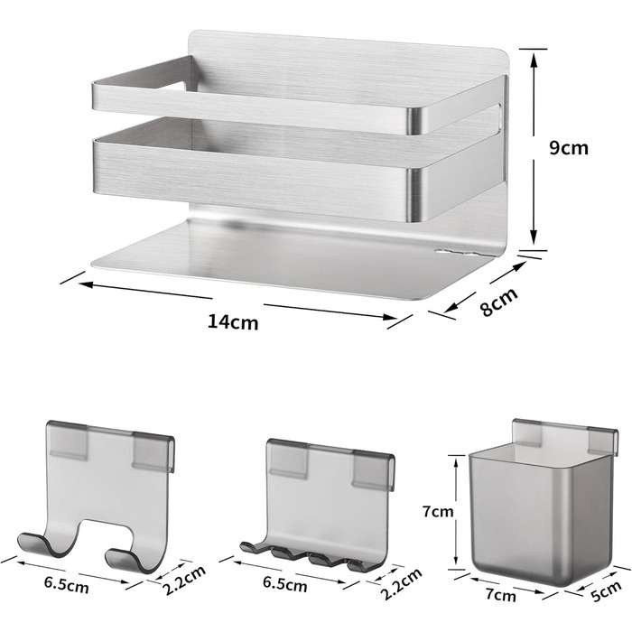 Тримач для електричної зубної щітки ALOCEO з 3 гачками, нержавіюча сталь, чорний | Без свердління, для ванної кімнати