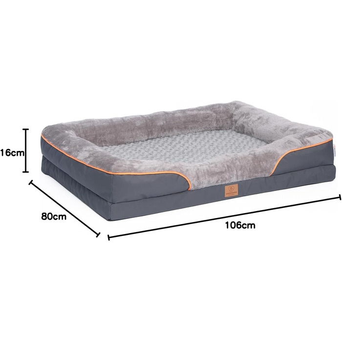 Ортопедичне ліжко для собак, пухнасте софа з знімним покриттям, сірий колір, 71 x 58 x 16 см (XXL)