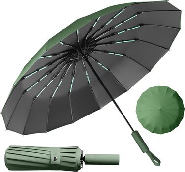 Стійкий до вітру парасолька-тростина, автоматичний, великий, з 16 ребрами, покриття Teflon 210T, захист від УФ-променів (зелений)