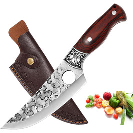 Японський ніж для обвалювання Doklasu 15 см з високоякісної сталі 5Cr15MoV з червоним дерев'яним руків'ям та піхвою