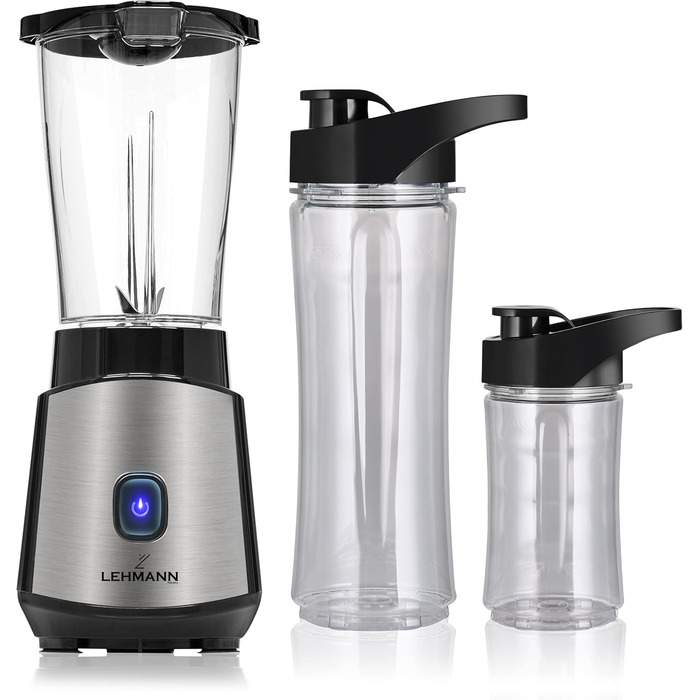 LEHMANN 1200W Stand Mixer & Smoothie Maker - Portable Blender with 2 Bottles (570ml & 400ml), Easy to Clean, 4-Blade System, Mini Blender for Juices, Shakes & Protein Shakes