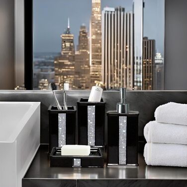 Набір аксесуарів для ванної кімнати CAAHANJIA: дозатор мила, 2 склянки, мильниця, чорний колір, 340 мл