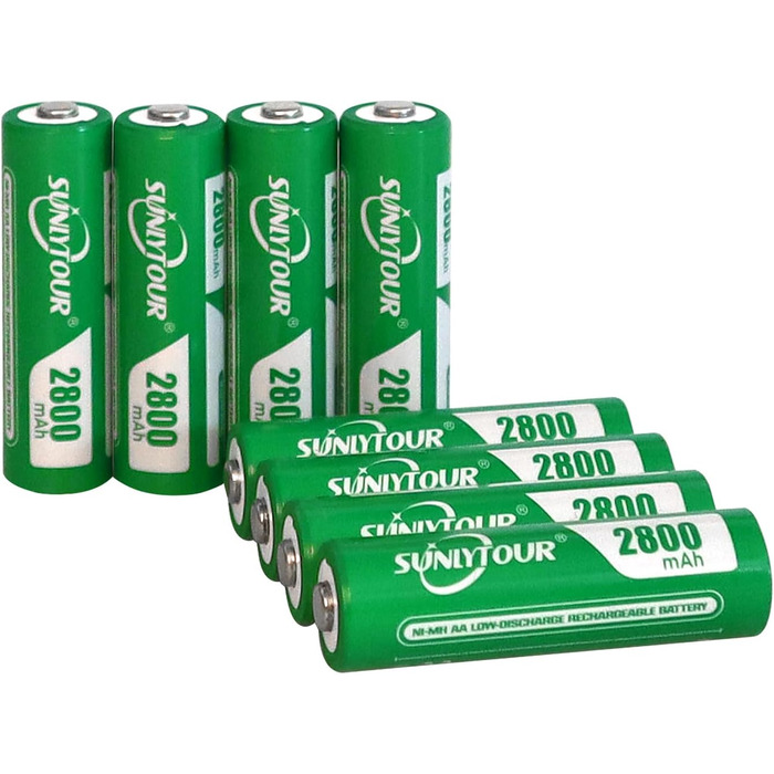 8 x 2800mAh акумулятори AA NI-MH SUNLYTOUR з зарядним пристроєм (до 1200 циклів)