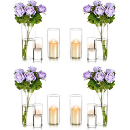 Candle Holders Glass Candle Holders Candle Stands Glass Cylinders: Romadedi 12-Piece Set of Candle Holders for Pillar Candles, Floating Candles, Candle Glass Vase for Wedding, Party, Dining Table, Table Decoration, Living Room Decor (15/20/25cm, 4 Sets)