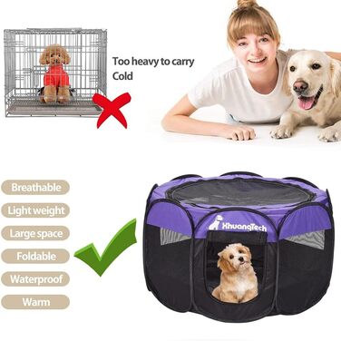 Клітка-манеж для тварин XhuangTech: собаки, коти, цуценята, 80x80x58,4 см, м'яка тканина, портативна, складна, для дому та вулиці, фіолетовий/чорний