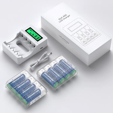 Зарядний пристрій для акумуляторів AA з LCD-дисплеєм, 8 шт. акумуляторів 3300mAh, NiMH 1.2V, 4 слоти для заряджання