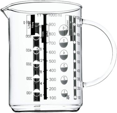 WMF Function Bowls Mixing Bowl 1.75l, with handle, polished Cromargan stainless steel, scaling & Gourmet Glass Measuring Cup 1.0l, heat-resistant glass, scaling for liters, milliliters, cups, and grams
