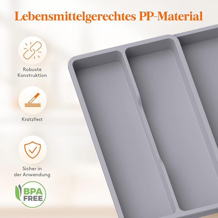 Органайзер для столових приладів Lifewit в шухляду, розширюваний 43.9 см, сірий, 40 см глибина, для кухні, ложок, ножів, лопаток