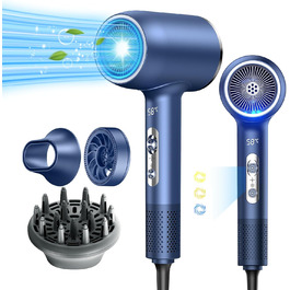loevely Pink 2400W Ionic Hair Dryer - Fast Drying, Diffuser & Concentrator Nozzle, Constant Temperature, Professional Hair Dryer for Home & Salon Use (Blue)