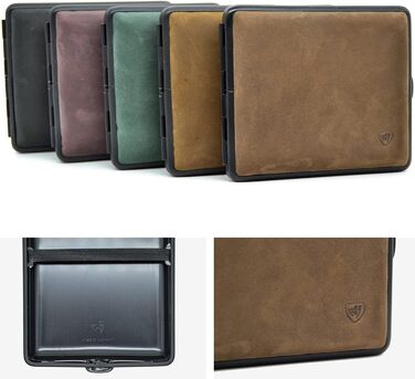 V.H. 1912 VOM HOFE MANUFACTORY Cigarette Case Genuine Leather, Handmade in Germany, Light Brown, 85mm - Case, Cigarette Box