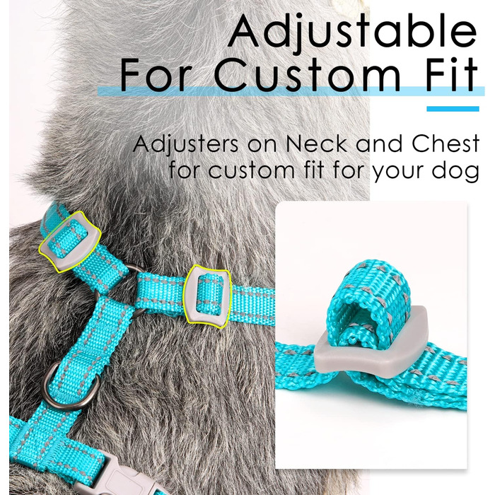 Шлейка для собак ThinkPet No-Pull, дихаюча, для малих, середніх та великих собак, регульована, м'яка, для прогулянок, безпечна, з контролем, з підкладкою, світловідбиваюча (Блакитна, L, 1 шт.)