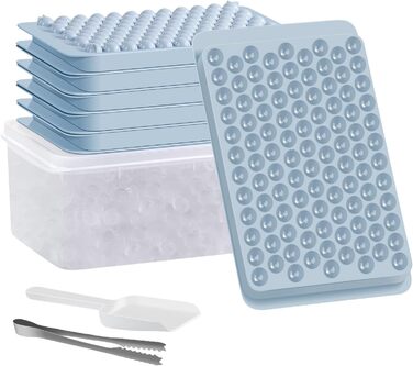 Mini ice cube trays for freezer, 5 pack, small ice cube mold with lid and trash can, 104x5 pieces, tiny crushed ice cube mold, round ice cube mold, coffee juice, Blue