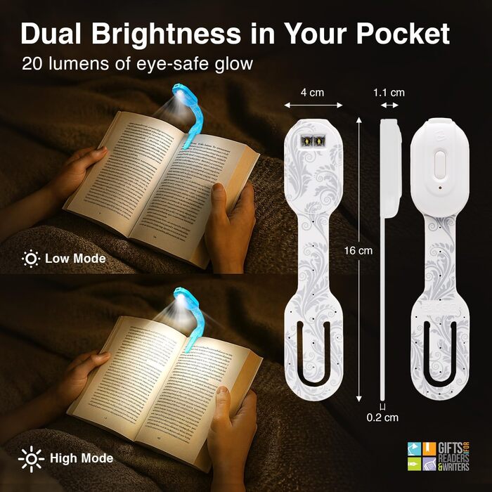 Flexilight LED ліхтарик для читання з кліпсою та зарядкою 2-в-1 | Лампочка-закладка для книг | Дитячий та дорослий ліхтар для читання | Аксесуари для книг | Подарунок для книголюбів (Лінивець, новий)