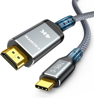 Кабель USB C на HDMI Highwings 4K@60Hz 1.8м (сірий), сумісний з iPhone, MacBook, iPad, Surface, Galaxy