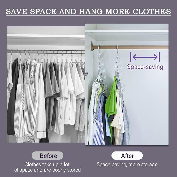 Набір з 5 компактних вішалок Cooltto 9-в-1: обертання 360°, антиковзаючі, з PET, для подорожей, органайзер для шафи, прозорі