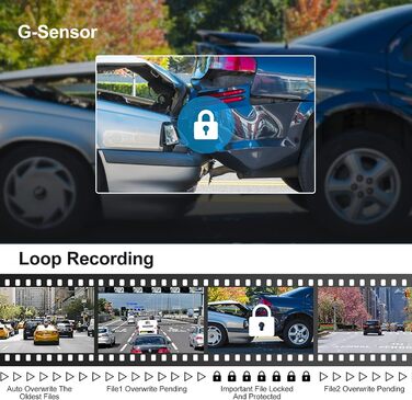 Відеореєстратор AQV Dashcam Auto Vorne und Hinten 4K з WiFi, 64GB SD, Loop, G-Sensor, APP, Нічне Бачення, 170°+140°, Superkondensator, Парковка (Grey-D3)