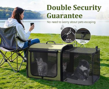 Транспортна переноска для собак Pecute: стабільна, складана, дихаюча, з ролетним вікном, 61 x 52 x 45 см (темно-зелений)